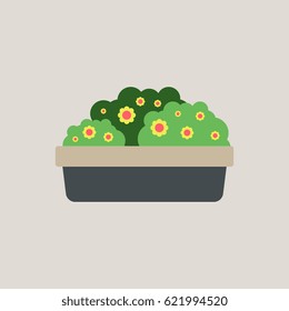 Flowers in a big pot icon, house pot plants, garden interior