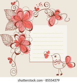 Flowers and bird romantic card