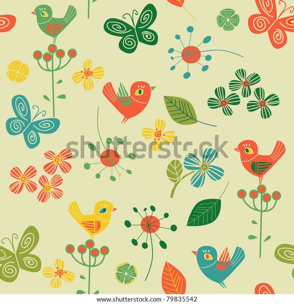 Flowers Birds Stock Vector (Royalty Free) 79835542