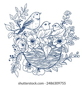Flowers Birds Birdhouse Spring Coloring Book for Children's Book