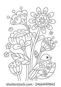 Blumen und Vögel Färbung Seite Illustration