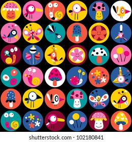 flowers, birds, mushrooms & snails pattern