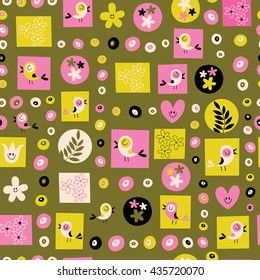 flowers and birds nature seamless pattern