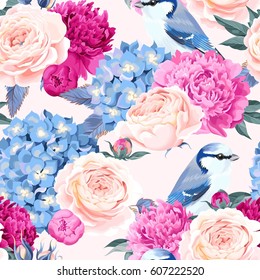 Flowers and birds seamless