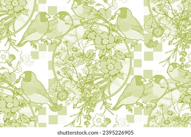 Flowers and birds. Seamless abstract pattern. Suitable for fabric, wrapping paper and the like.