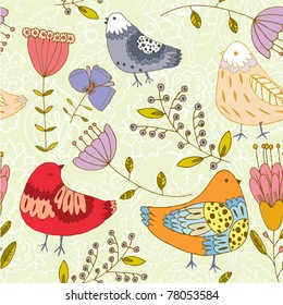 flowers and birds seamless background