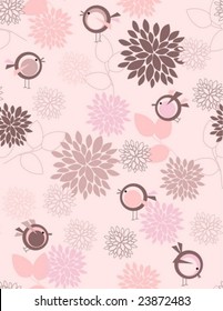 Flowers and birds seamless pattern
