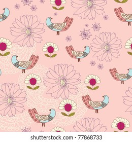 flowers and birds seamless pattern