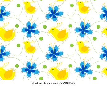flowers and birds, seamless pattern