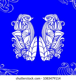 Flowers and birds seamless pattern.
Hand drawing. 