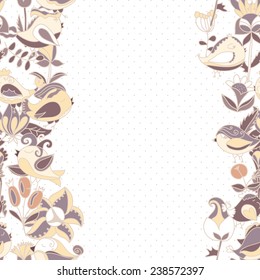 flowers and birds seamless texture border pattern. Endless floral pattern. Can be used for wallpaper or pattern, backdrop, surface textures. Full color seamless floral background