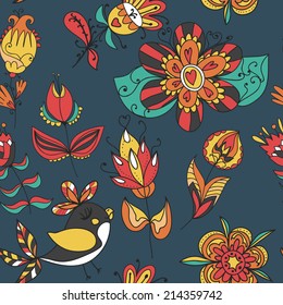 flowers and birds seamless texture pattern. Endless floral pattern. Can be used for wallpaper or pattern, backdrop, surface textures. Full color seamless floral background