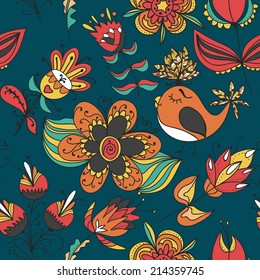 flowers and birds seamless texture pattern. Endless floral pattern. Can be used for wallpaper or pattern, backdrop, surface textures. Full color seamless floral background
