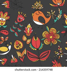 flowers and birds seamless texture pattern. Endless floral pattern. Can be used for wallpaper or pattern, backdrop, surface textures. Full color seamless floral background