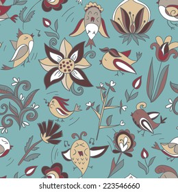 flowers and birds seamless texture pattern. Endless floral pattern. Can be used for wallpaper or pattern, backdrop, surface textures. Full color seamless floral background