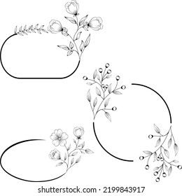 flowers black lines tattoo set collection sticker illustration in vector format