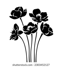 Flowers. Black silhouettes of flowers isolated on a white background. Vector illustration