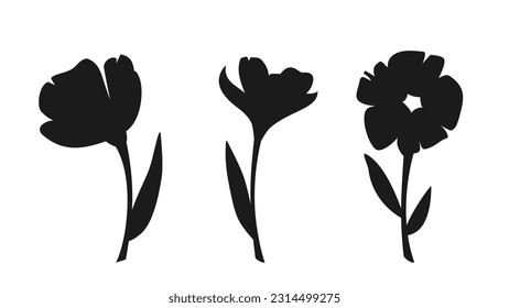 Flowers. Black silhouettes of flowers isolated on a white background. Set of vector illustrations