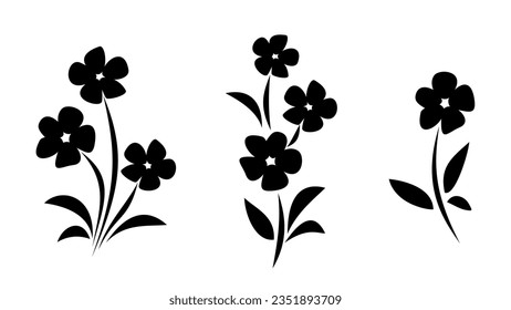 Flowers. Black silhouettes of flowers isolated on a white background. Set of vector illustrations