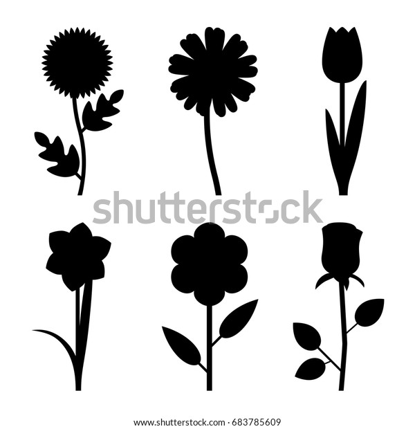 Flowers Black Silhouettes Vector Illustration Garden Stock Vector ...