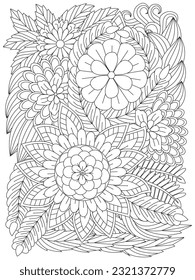 Flowers in black and white for coloring book. Coloring pages for adult. Vector black and white colorin page for colouring book.