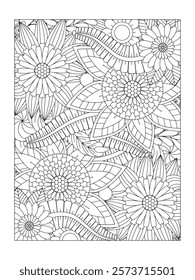 Flowers in black and white for coloring book. Coloring pages for adult. Vector black and white coloring page for coloring book.