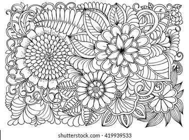 Doodle Flowers Black White Stock Vector (Royalty Free) 354033380