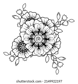 Flowers in black and white. Doodle art for coloring book