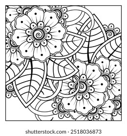 Flowers in black and white. Doodle art for coloring book