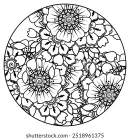 Flowers in black and white. Doodle art for coloring book