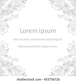 Flowers in black and white. Handdrawn floral pattern with a place for a text. Can use for invitation,presentation, wedding,cards design