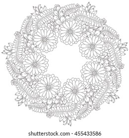 Flowers in black and white. Handdrawn floral pattern with a place for a text. Can use for invitation,presentation, wedding,cards design
