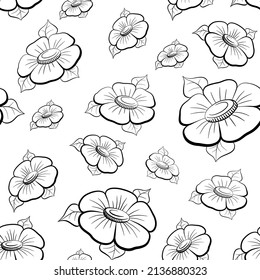 Flowers. Black and white. Seamless vector texture