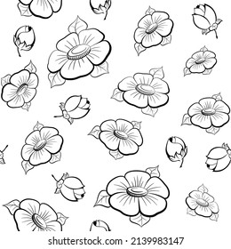 Flores. Blanco y negro. Textura vectorial sin inconvenientes