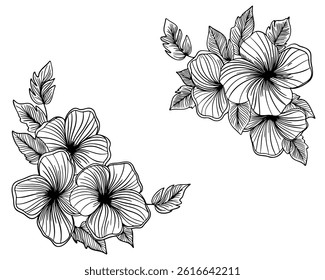 Flowers. In black and white style. Can be used for printing on paper, stickers, badges, bijouterie, tattoo. Vector