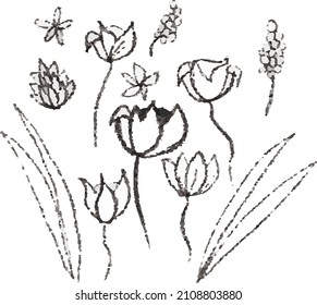 flowers in black and white style illustration vector 