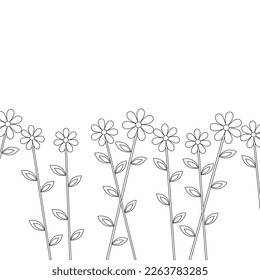 Flowers Black and white vector illustration. Coloring page. 