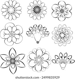 Flowers in black and white vector set 3