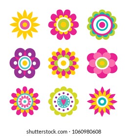 Flowers blooming collection, flowers big set with blossom and flourishing plants, plants with petals vector illustration isolated on white background