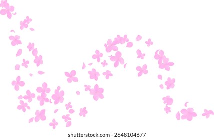 Diseño floreciente de flores con hortensias realistas y viento volador de pétalos natural.
