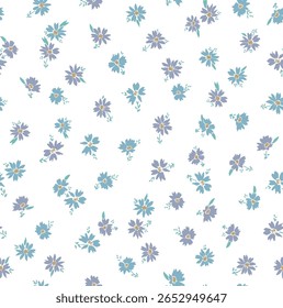 Flores em flor, brotos floridos com pétalas e folhas. Flores silvestres florescentes com ramos e galhos. Ditsy ornamento. Padrão contínuo, impressão de papel de parede ou fundo. Vetor em estilo plano