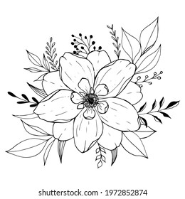 Flowers blossom. Vector isolated pattern. The flowers are black and white. Sketch style.