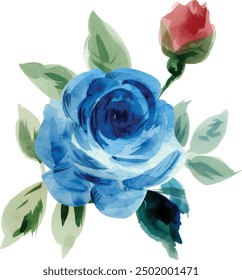 Flowers blue rose watercolor illustration. Manual composition