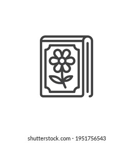 Flowers book line icon. linear style sign for mobile concept and web design. Book with flower outline vector icon. Symbol, logo illustration. Vector graphics