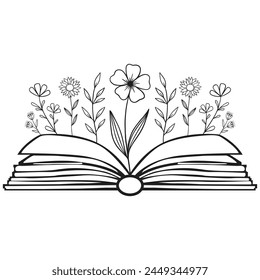 Flowers and Book Vector design.. Floral Book silhouette set. open book with wildflowers. Set of hand drawn outline book designs. Vector floral books, Floral Lover.