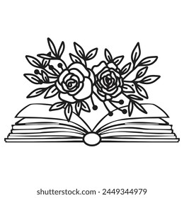 Flowers and Book Vector design.. Floral Book silhouette set. open book with wildflowers. Set of hand drawn outline book designs. Vector floral books, Floral Lover.