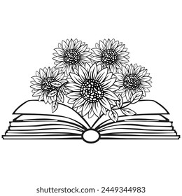 Flowers and Book Vector design.. Floral Book silhouette set. open book with wildflowers. Set of hand drawn outline book designs. Vector floral books, Floral Lover.