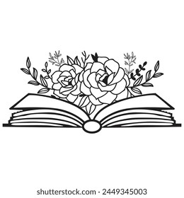 Flowers and Book Vector design.. Floral Book silhouette set. open book with wildflowers. Set of hand drawn outline book designs. Vector floral books, Floral Lover.