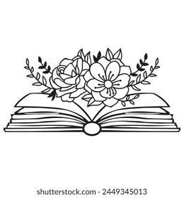 Flowers and Book Vector design.. Floral Book silhouette set. open book with wildflowers. Set of hand drawn outline book designs. Vector floral books, Floral Lover.