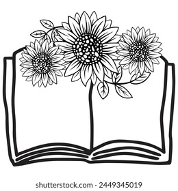 Flowers and Book Vector design.. Floral Book silhouette set. open book with wildflowers. Set of hand drawn outline book designs. Vector floral books, Floral Lover.